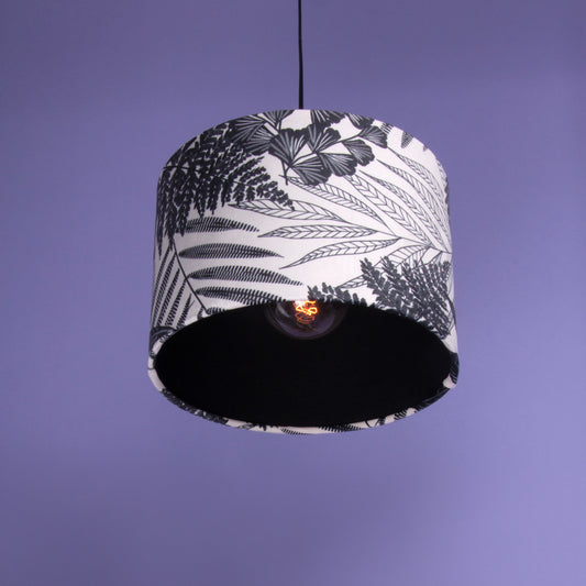 Lampenschirm Samt Schwarzweiß Floral Blätter, Innenstoff Baumwolle Schwarz