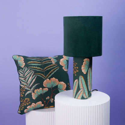 Tischleuchte Samt Sockel Ginkoblätter – Innen Musterstoff Floral