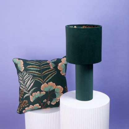 Tischleuchte Samt Sockel Grün – Innen Musterstoff Floral Ginkoblätter
