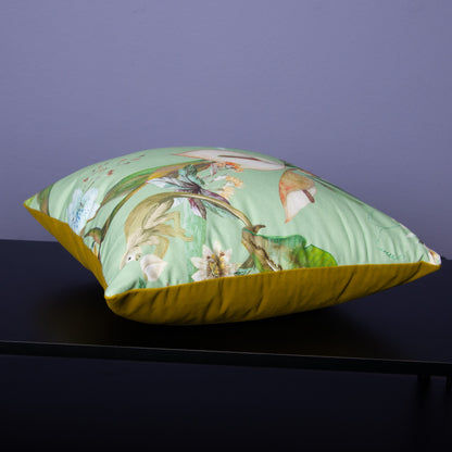 Dekokissen 40 x 40 cm Stoff Baumwollstoff Dschungel Tropisch Affen, Rückseite grüngelber Samt