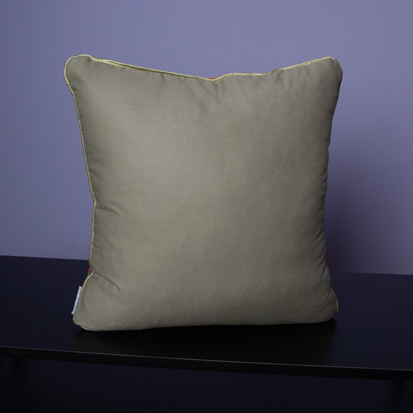 Dekokissen 40 x 40 cm Stoff Samtstoff mit Rosenmotiv Retro, Rückseite Baumwolle olive grün