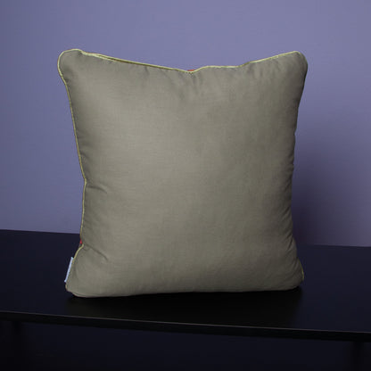 Dekokissen 40 x 40 cm Stoff Samtstoff mit Rosenmotiv Retro, Rückseite Baumwolle olive grün