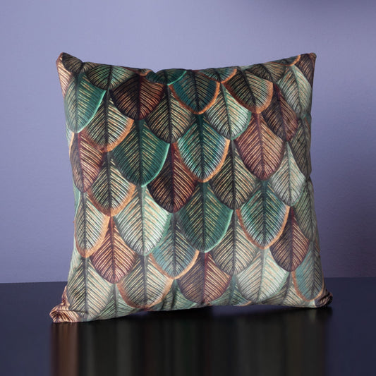 Dekokissen 40 x 40 cm Stoff Samt Blätterfächer Rückseite Polyester Gold