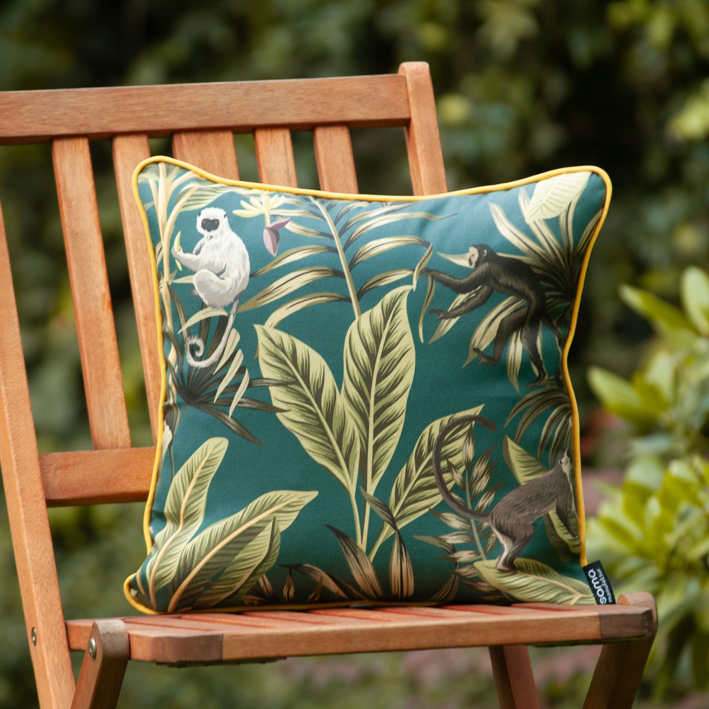 Outdoor Dekokissen 40 x 40 cm Affen, Rückseite gelb