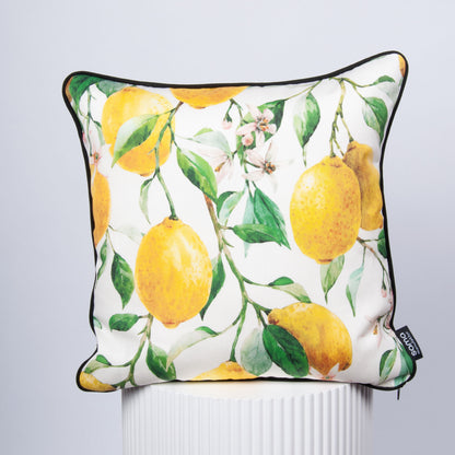 Outdoor Dekokissen 40 x 40 cm Zitronen, Rückseite schwarz-weiß gestreift
