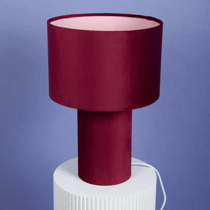 Table lamp Bordeaux Velvet - Handcrafted design lamp with pink inner fabric