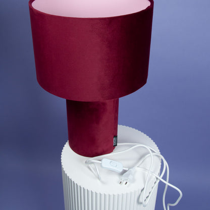 Table lamp Bordeaux Velvet - Handcrafted design lamp with pink inner fabric