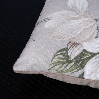 Dekokissen 40 x 40 cm Stoff Baumwolle Floral Beige weiße Blumen Rückseite Samt Beige