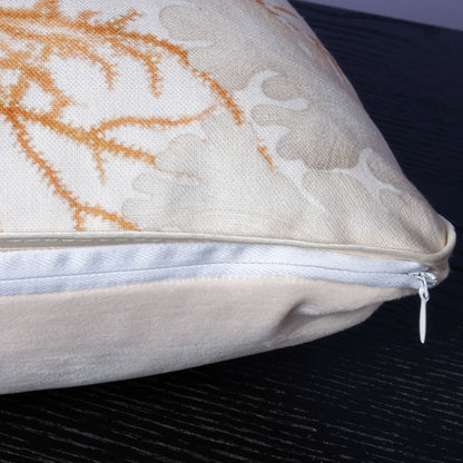 Dekokissen 40 x 40 cm Baumwollstoff mit Korallenmotiv, Rückseite Samtstoff Cremeweiss