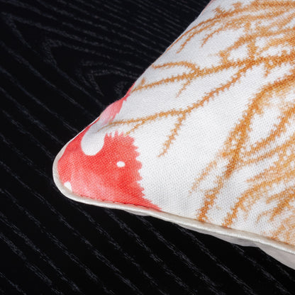 Dekokissen 40 x 40 cm Baumwollstoff mit Korallenmotiv, Rückseite Samtstoff Cremeweiss