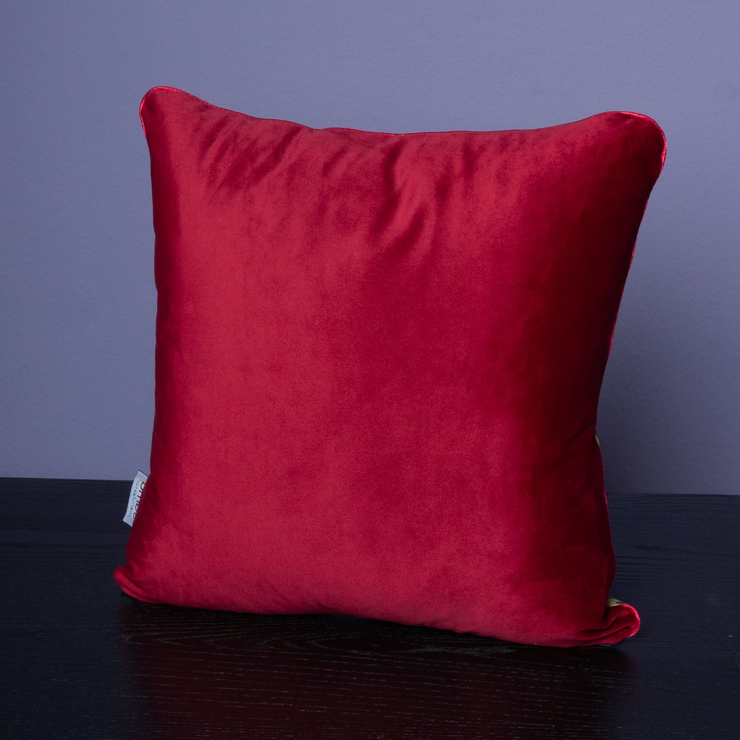 Dekokissen 40 x 40 cm Stoff Baumwollstoff Dschungel Vögel rot, Rückseite Samt rot