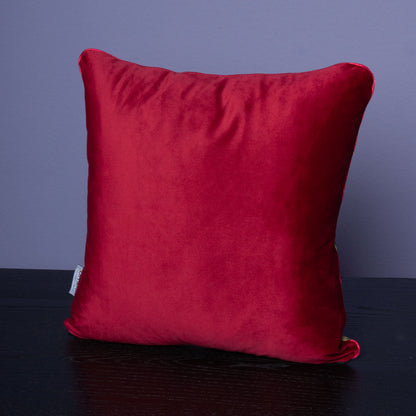 Dekokissen 40 x 40 cm Stoff Baumwollstoff Dschungel Vögel rot, Rückseite Samt rot