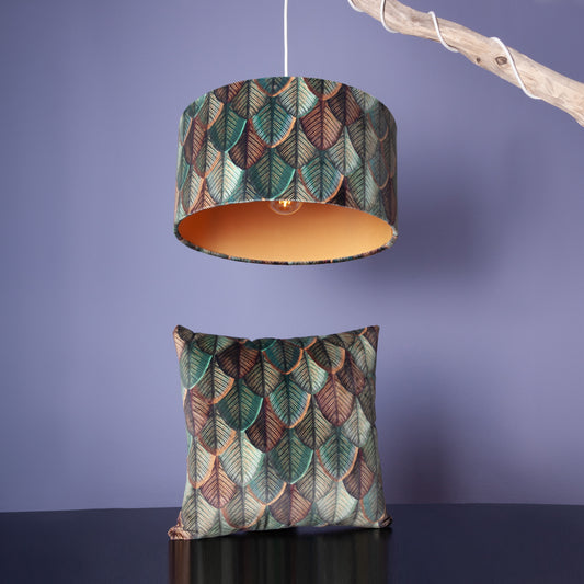 Lampenschirm Grün-Gold mit Blätterdesign – Edler Stofflampenschirm im Kolonialstil – Elegantes Art-Déco-Ambiente