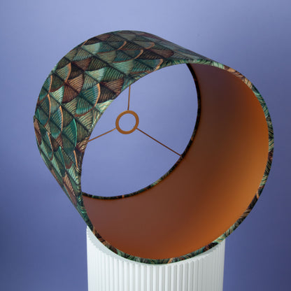 Lampenschirm Grün-Gold mit Blätterdesign – Edler Stofflampenschirm im Kolonialstil – Elegantes Art-Déco-Ambiente