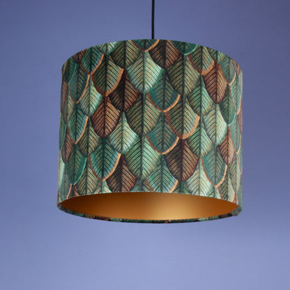 Lampenschirm Grün-Gold mit Blätterdesign – Edler Stofflampenschirm im Kolonialstil – Elegantes Art-Déco-Ambiente