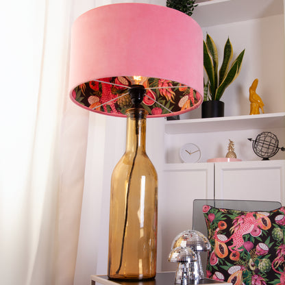 Lampenschirm Samt Pink – Exotisches Leoparden- & Früchte-Muster – Dopamin-Dekor und Tropical Glam