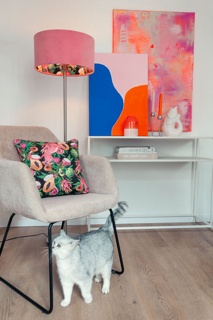 Lampenschirm Samt Rosa – Leoparden & Früchte
