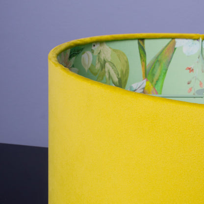 Lampenschirm Samt Senfgelb – Tropisches Muster Innen – Stofflampenschirm für Hänge- & Stehlampen