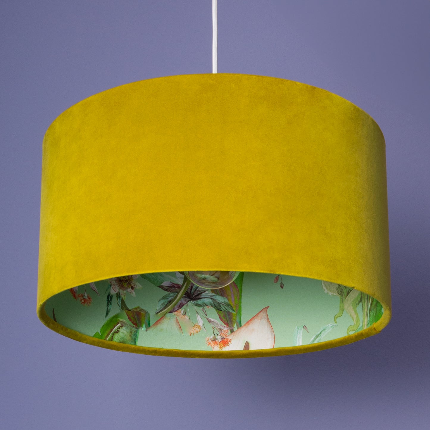 Lampenschirm Samt Senfgelb – Tropisches Muster Innen – Stofflampenschirm für Hänge- & Stehlampen