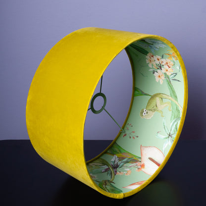 Lampenschirm Samt Senfgelb – Tropisches Muster Innen – Stofflampenschirm für Hänge- & Stehlampen