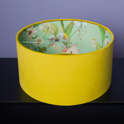 Lampenschirm Samt Senfgelb – Tropisches Muster Innen – Stofflampenschirm für Hänge- & Stehlampen