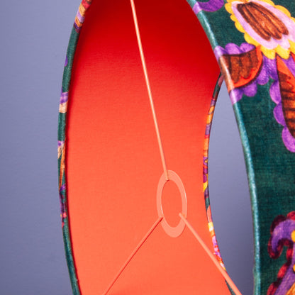 Lampenschirm Samt Petrol – Florales Muster Orange & Lila – Stofflampenschirm für Hänge- und Stehlampen