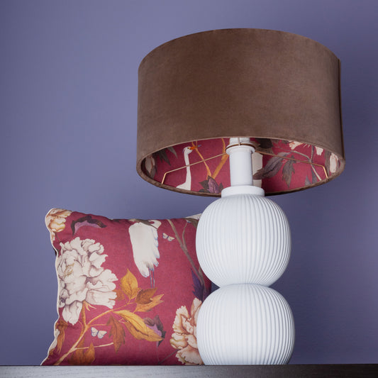 Lampenschirm Braun mit Storch-Muster – Warme Naturtöne für gemütliches Ambiente – Handgefertigter Stofflampenschirm