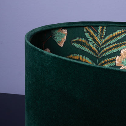 Lampenschirm Samt Dunkelgrün – Ginkgo-Blatt-Muster – Bestseller Stofflampenschirm für Hänge- & Stehlampen
