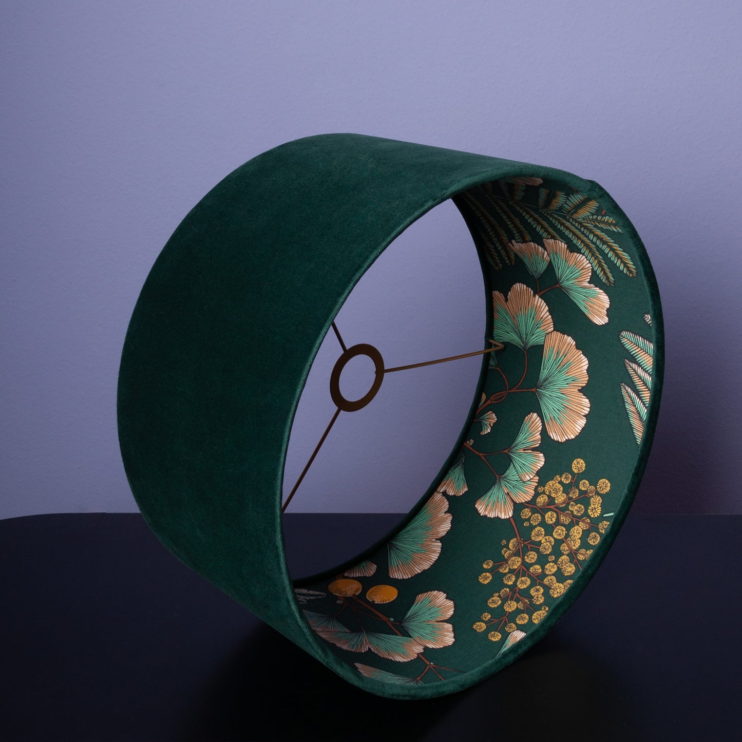 Lampenschirm Samt Dunkelgrün – Ginkgo-Blatt-Muster – Bestseller Stofflampenschirm für Hänge- & Stehlampen