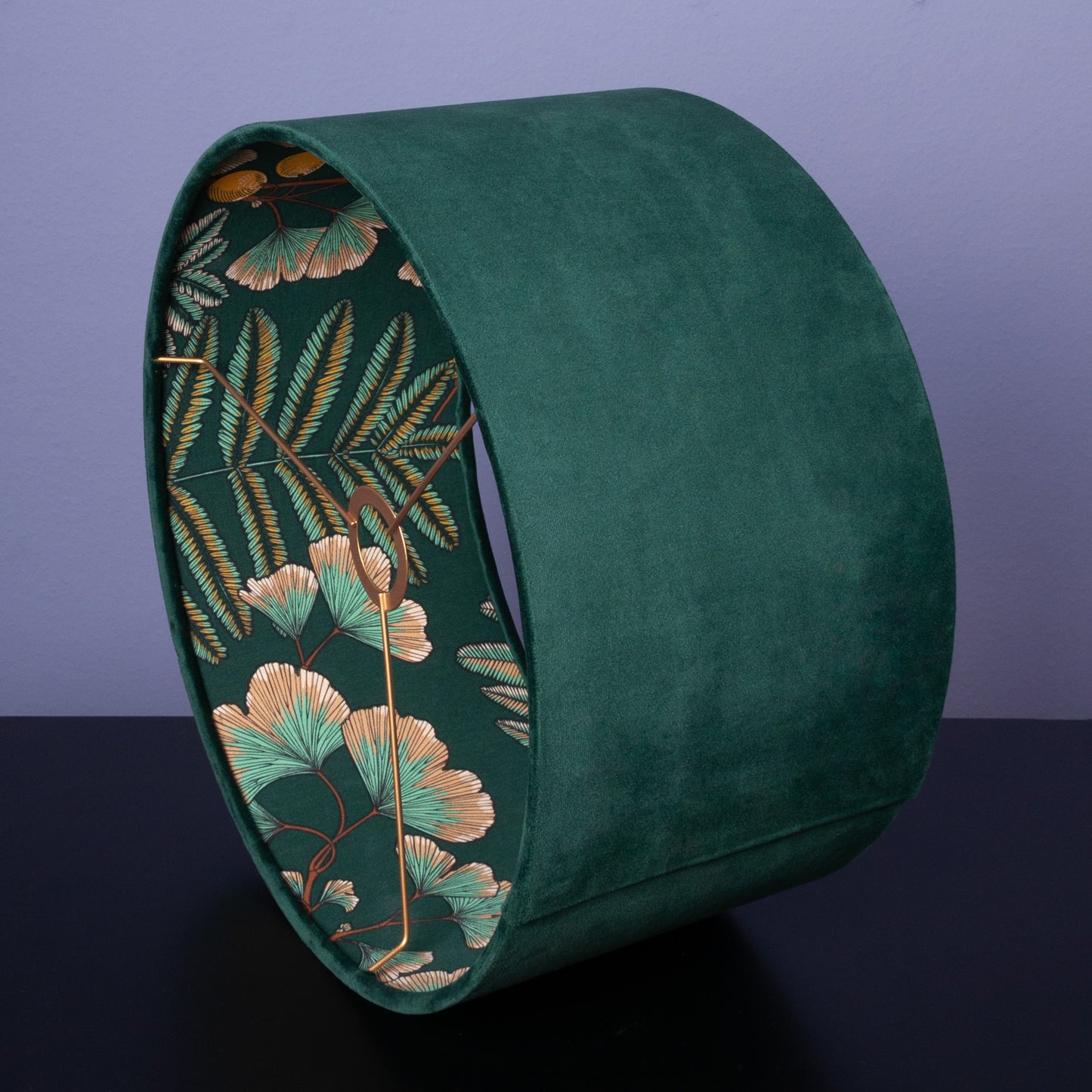 Lampenschirm Samt Dunkelgrün – Ginkgo-Blatt-Muster – Bestseller Stofflampenschirm für Hänge- & Stehlampen