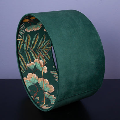 Lampenschirm Samt Dunkelgrün – Ginkgo-Blatt-Muster – Bestseller Stofflampenschirm für Hänge- & Stehlampen