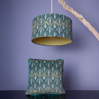 Lampenschirm Art déco – Grünes Fächermuster mit Apfelgrün innen – Stofflampenschirm für Hänge- & Stehlampen