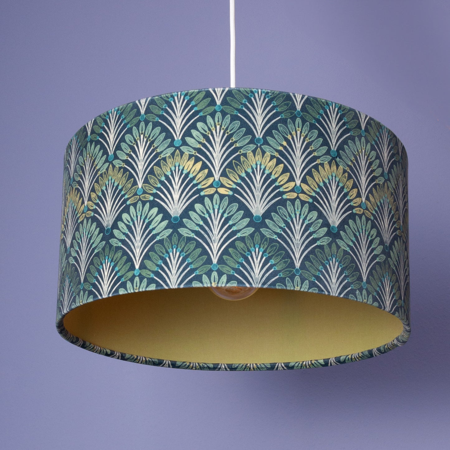 Lampenschirm Art déco – Grünes Fächermuster mit Apfelgrün innen – Stofflampenschirm für Hänge- & Stehlampen