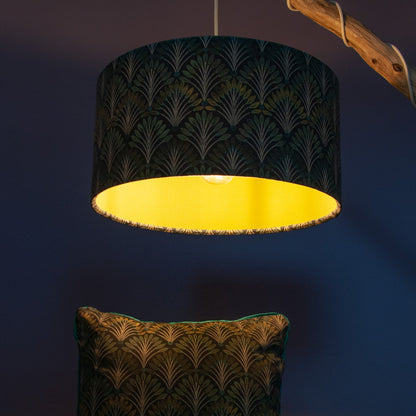 Lampenschirm Art déco – Grünes Fächermuster mit Apfelgrün innen – Stofflampenschirm für Hänge- & Stehlampen