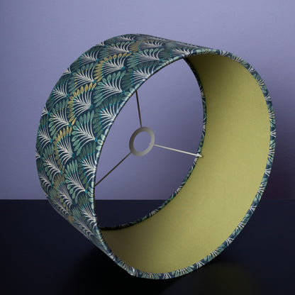 Lampenschirm Art déco – Grünes Fächermuster mit Apfelgrün innen – Stofflampenschirm für Hänge- & Stehlampen