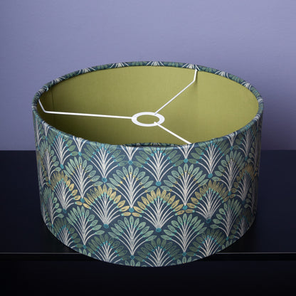 Lampenschirm Art déco – Grünes Fächermuster mit Apfelgrün innen – Stofflampenschirm für Hänge- & Stehlampen