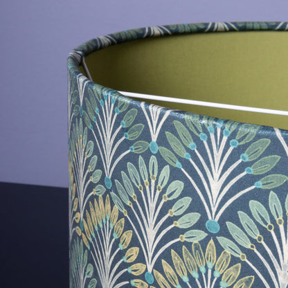 Lampenschirm Art déco – Grünes Fächermuster mit Apfelgrün innen – Stofflampenschirm für Hänge- & Stehlampen
