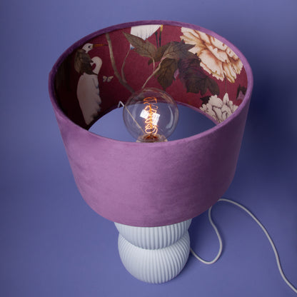 Lampenschirm Lila mit Storch-Motiv – Exotische Eleganz für dein Zuhause – Handgefertigter Stofflampenschirm