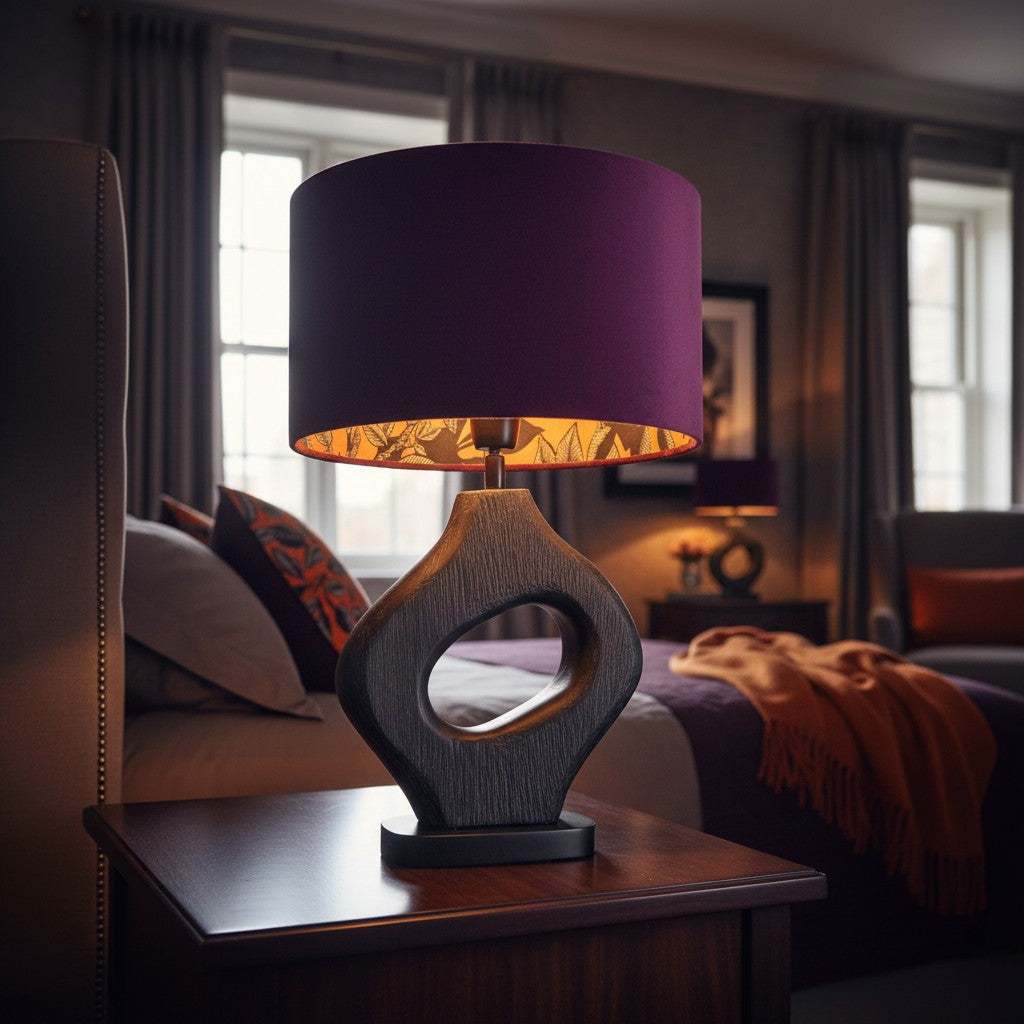 Lampenschirm Samt Lila – Floral Rosenmotiv auf Orange