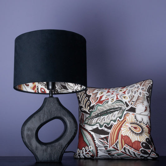 Lampenschirm Samt Schwarz – Ethno- & Tribal-Muster innen – Afrikanisch inspirierter Stofflampenschirm