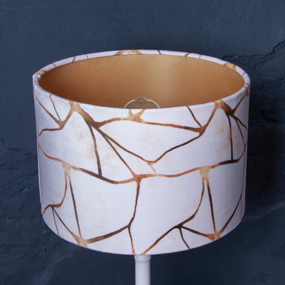 Lampenschirm Samt Weiß & Gold – Marmor-Optik – Luxuriöser Stofflampenschirm für Hänge- und Stehlampen