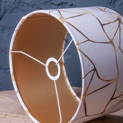 Lampenschirm Samt Weiß & Gold – Marmor-Optik – Luxuriöser Stofflampenschirm für Hänge- und Stehlampen