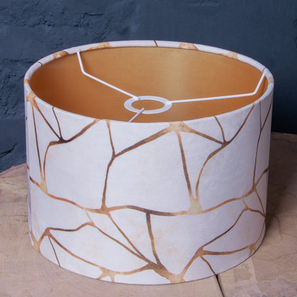 Lampenschirm Samt Weiß & Gold – Marmor-Optik – Luxuriöser Stofflampenschirm für Hänge- und Stehlampen