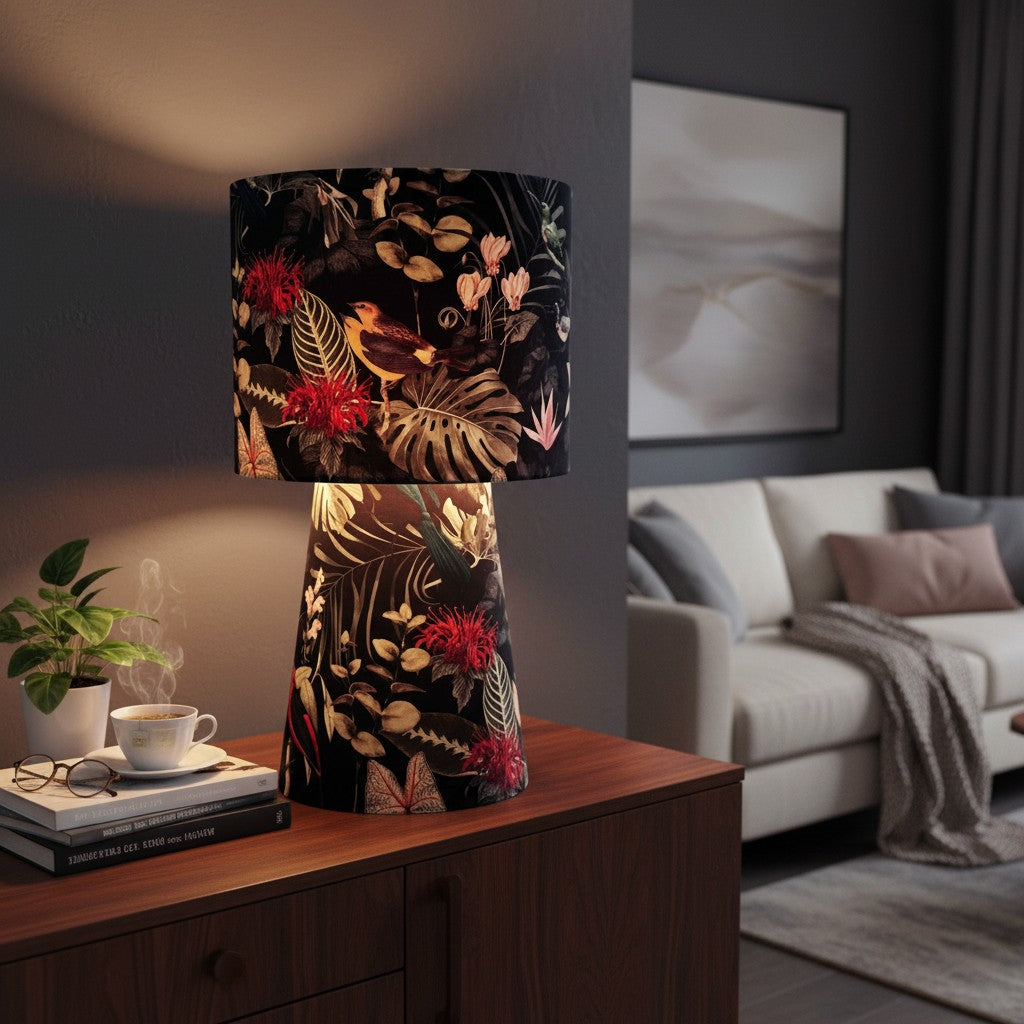 Exotische Tischleuchte mit Dschungelmotiv – Handgefertigte Designerlampe | Sama Manufaktur